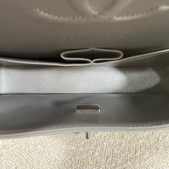 Authentic Chanel Classic Flap Bag Silver Lambskin Bag Medium - Picture 10 of 14